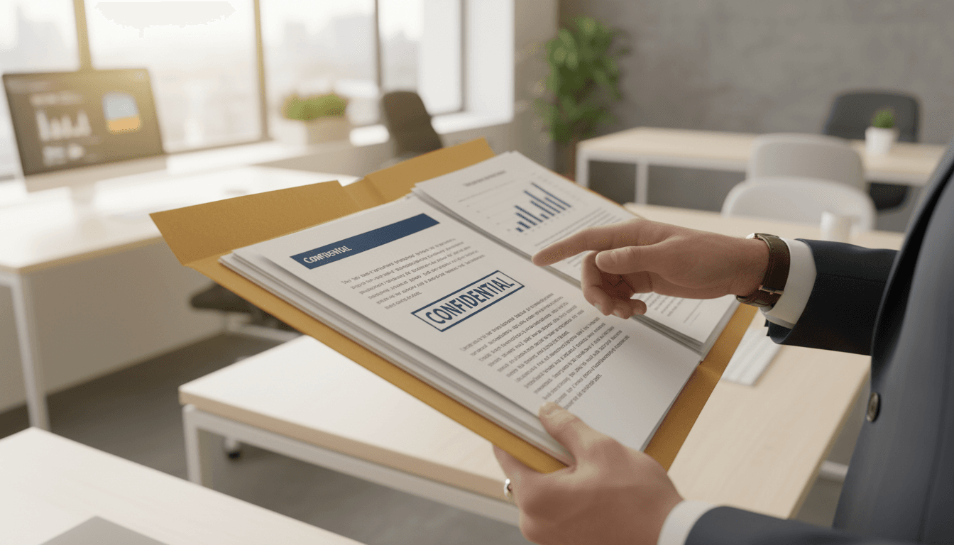 Close-up of organized documents in a folder, representing secure data management and privacy protection
